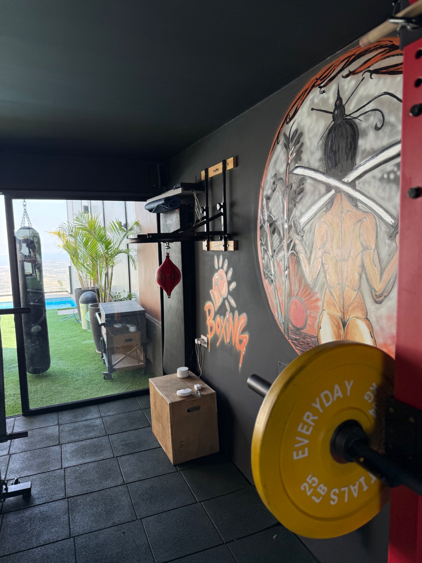 Gym opening onto the pool deck